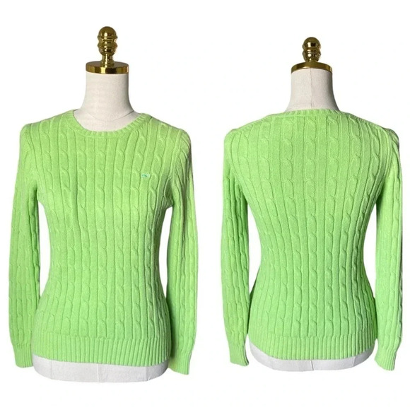VINEYARD VINES | Cotton Cable Knit Crewneck Sweater Lime Green Size XS - Picture 4 of 7